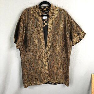 Sue.Anu Jacket Womens Large Black Gold Elephants Silk Hand Stamped Sartor Lal